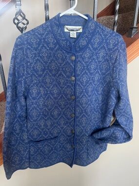 Appleseed's Blue 100% wool Patterned Button-Up Blazer